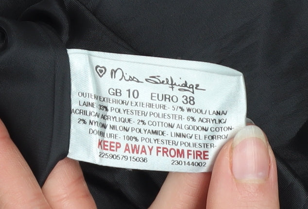 Miss Selfridge Women’s Black Wool Blend Cape Coat Size 10 Lined Button Classic Style