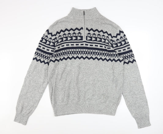 Urban Pipeline Men’s Grey Fair Isle Half Zip Jumper XL Cotton Blend