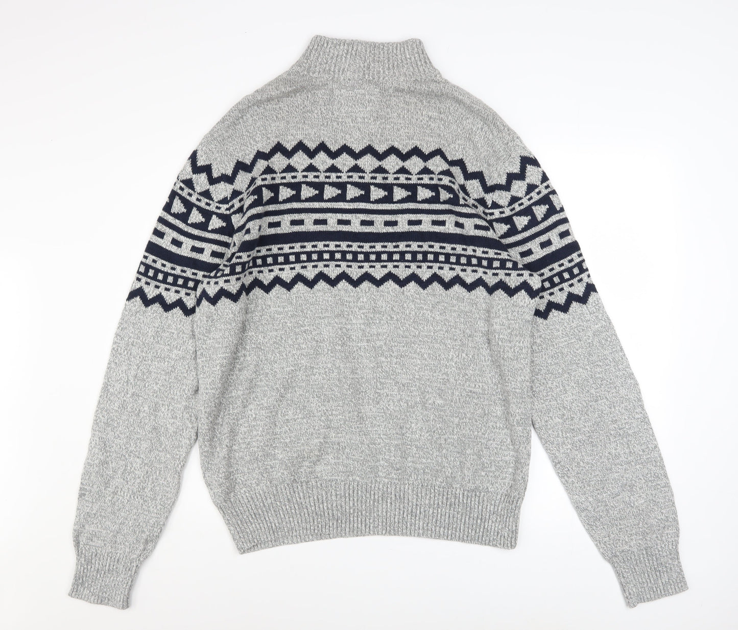 Urban Pipeline Men’s Grey Fair Isle Half Zip Jumper XL Cotton Blend