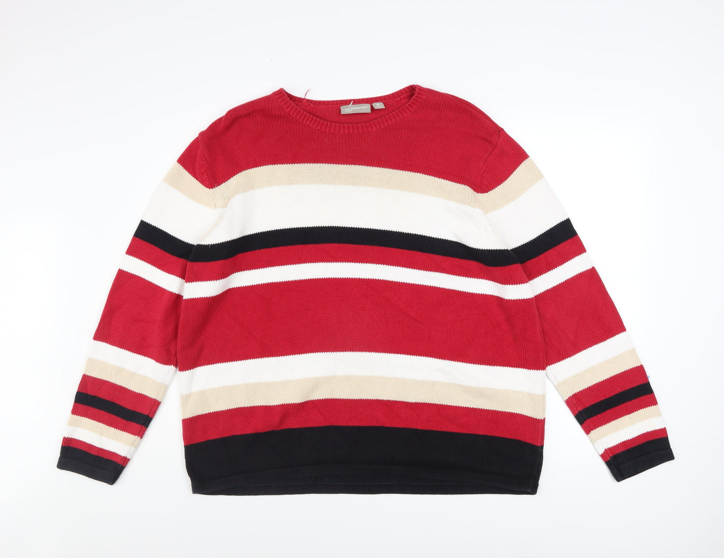 Croft & Barrow Men Red Cotton Striped Crew Neck Pullover Jumper XL