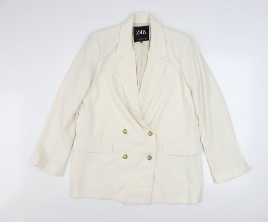 Zara Women’s Ivory Double-Breasted Blazer Jacket L Tailored Workwear