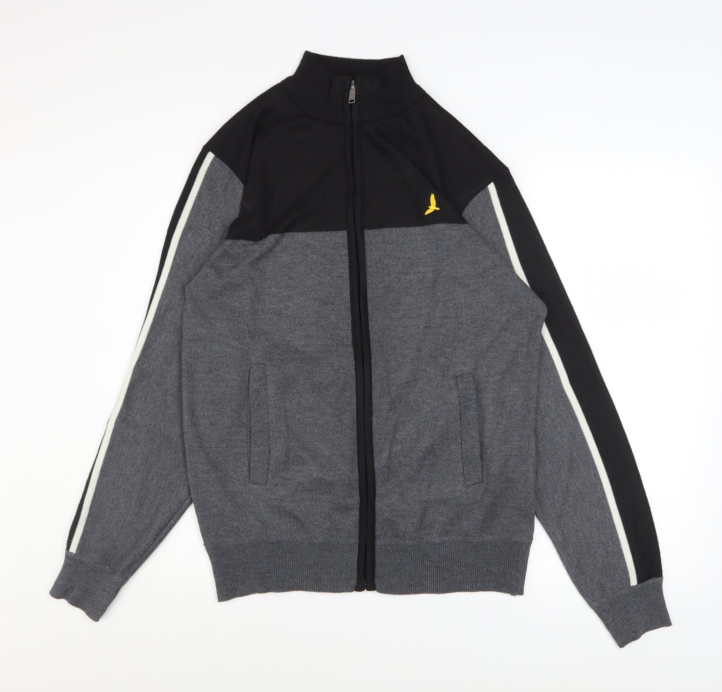 Brave Soul Men's Grey & Black Track Jacket M Full Zip Polyester