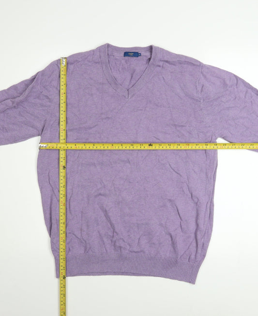 Cotton Traders Men's Purple V-Neck Cotton Jumper M