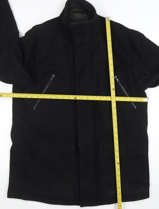 River Island Men's Black Wool Blend Mid-Length Coat M