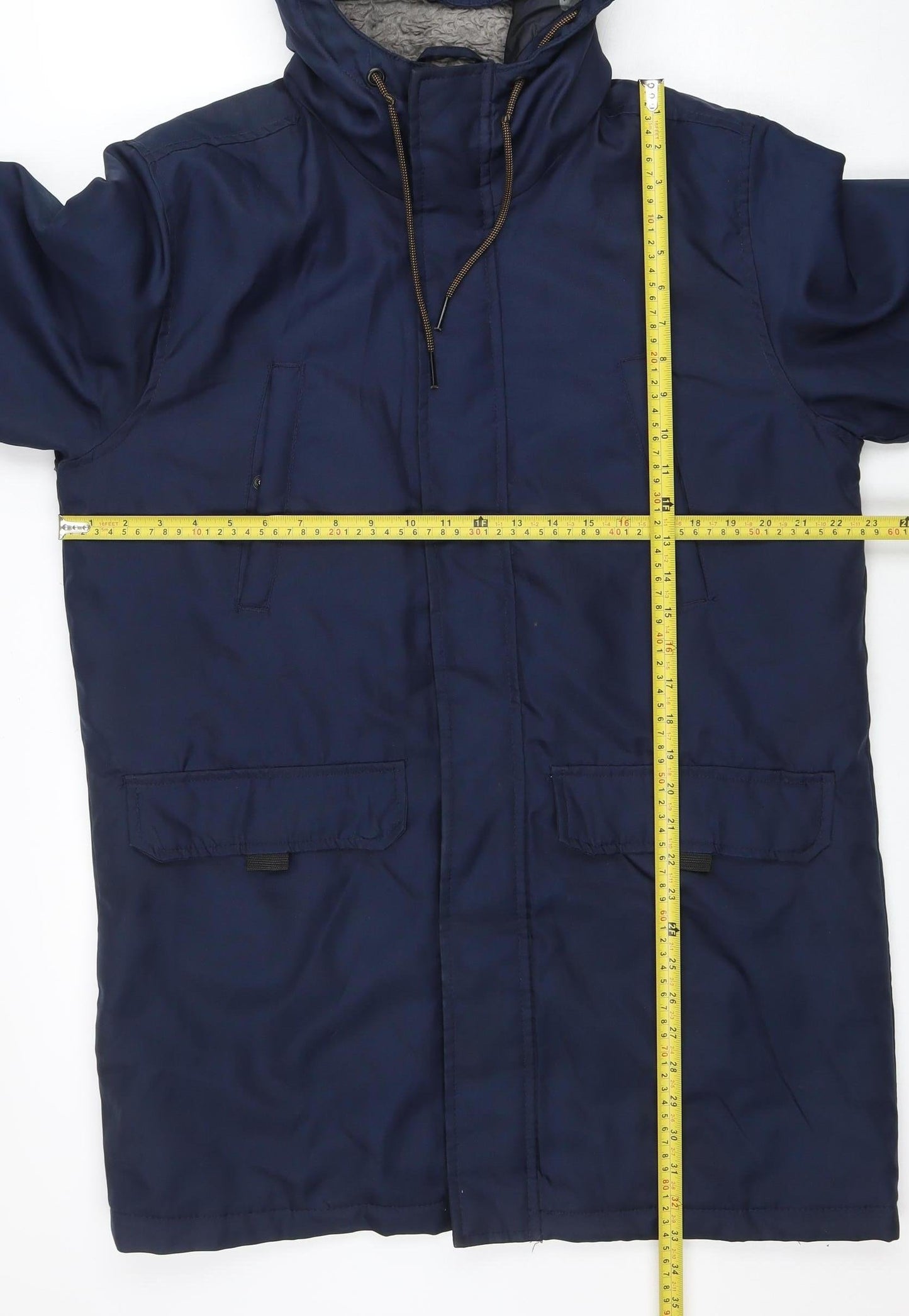 Avenue Men’s Blue Hooded Parka Jacket Size S Polyester Winter Coat