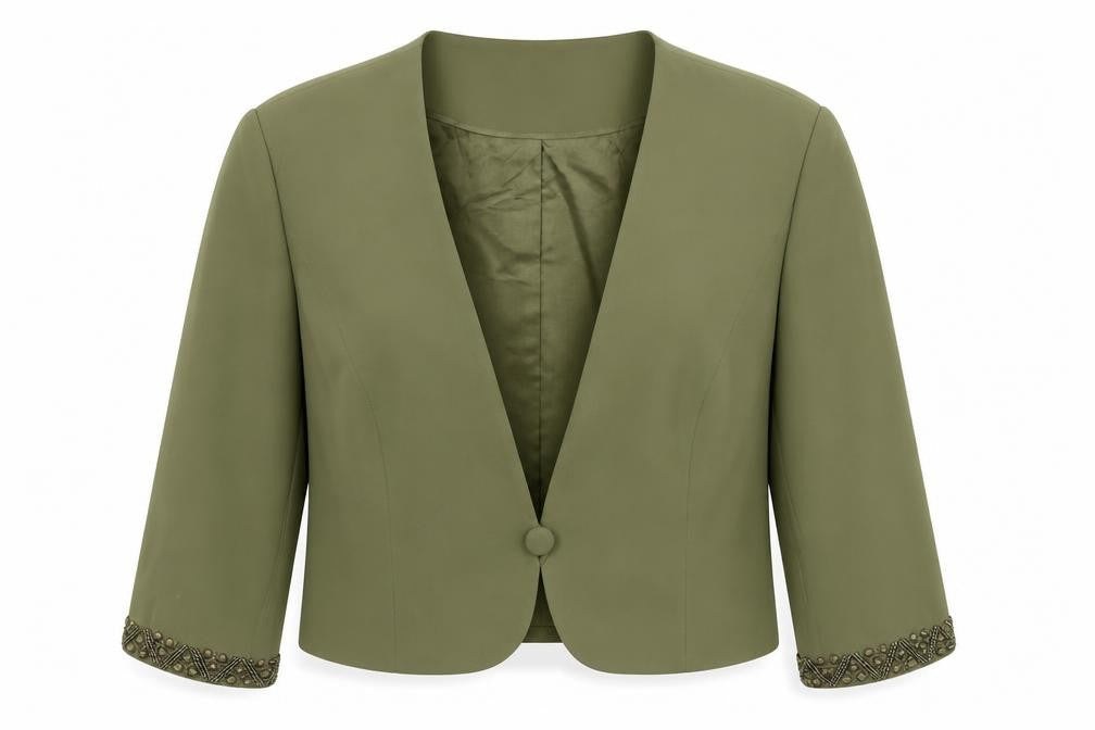 Jacques Vert Womens Green Size 20 Embellished Tuxedo Blazer