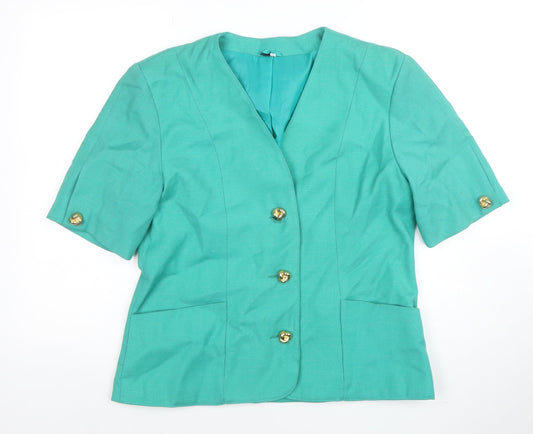 First Avenue Womens Green Short Sleeve Suit Jacket Size 14