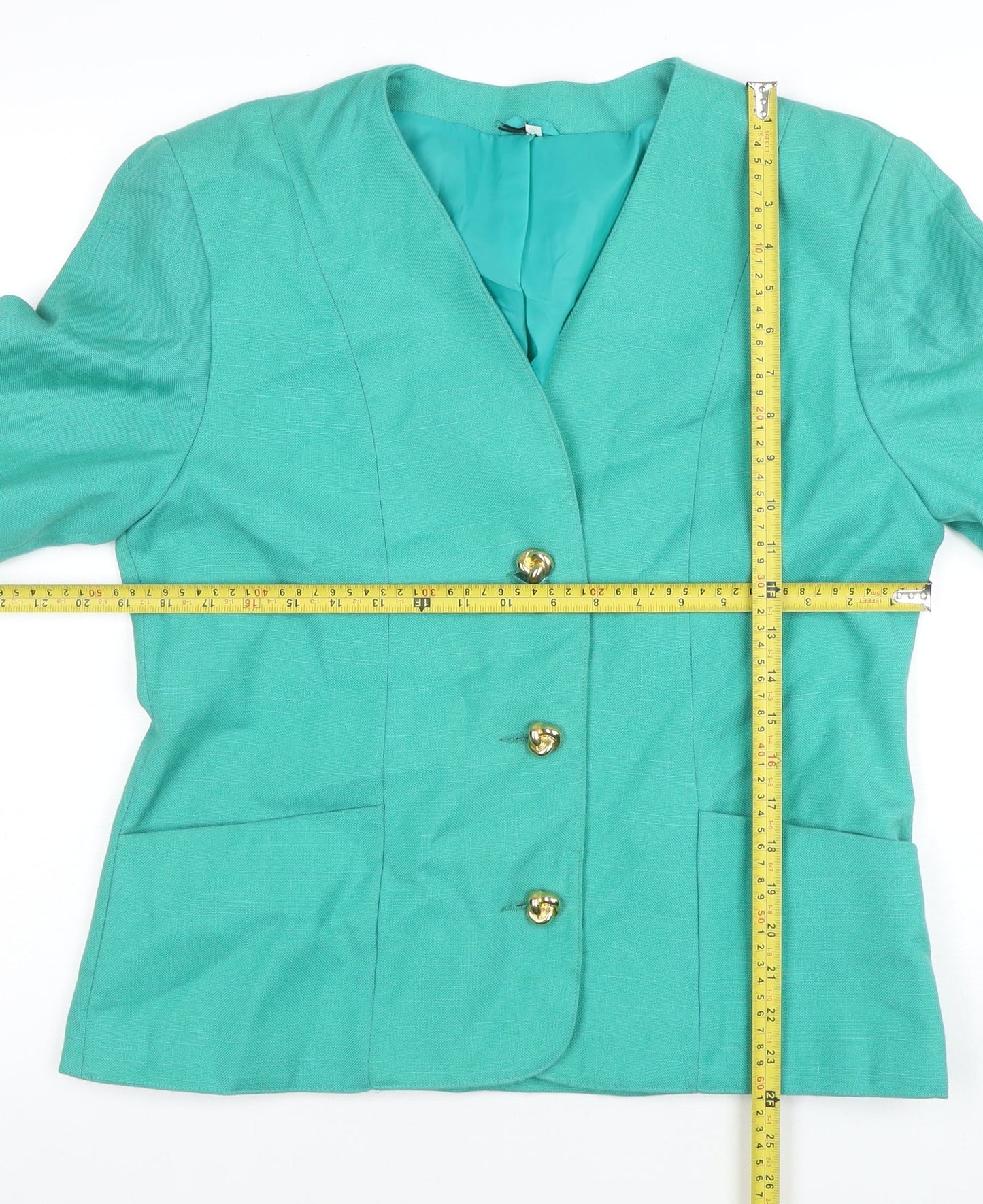 First Avenue Womens Green Short Sleeve Suit Jacket Size 14