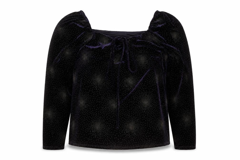 Monsoon Womens Purple Velvet Glitter Blouse 2XL Long Sleeve Square Neck