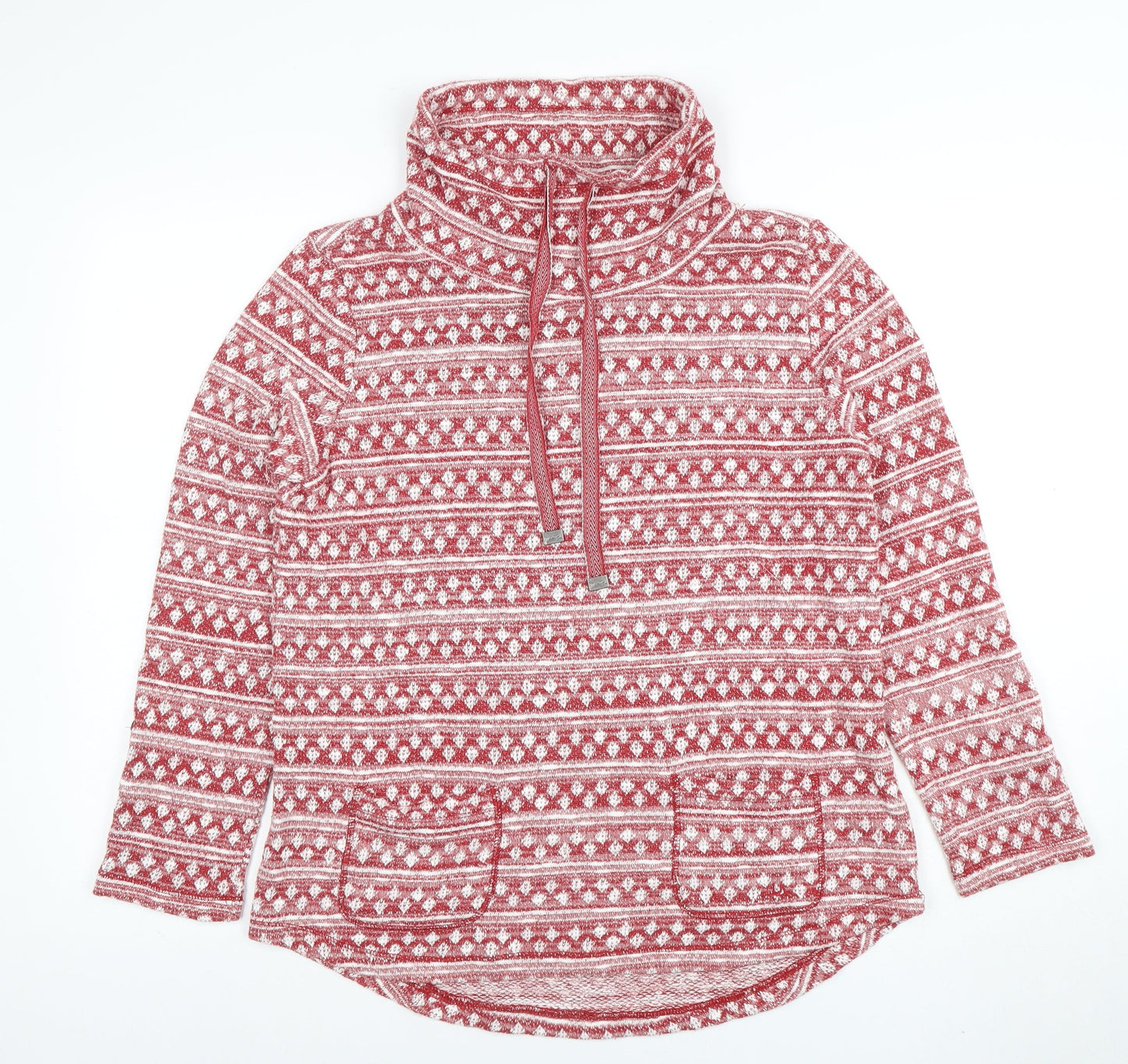 White Stuff Womens Red Fair Isle Funnel Neck Pullover Hoodie Size 12