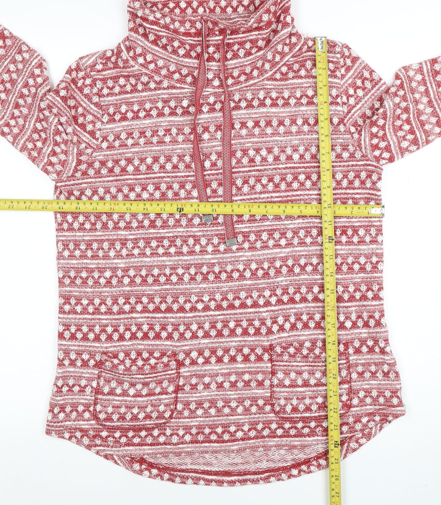 White Stuff Womens Red Fair Isle Funnel Neck Pullover Hoodie Size 12