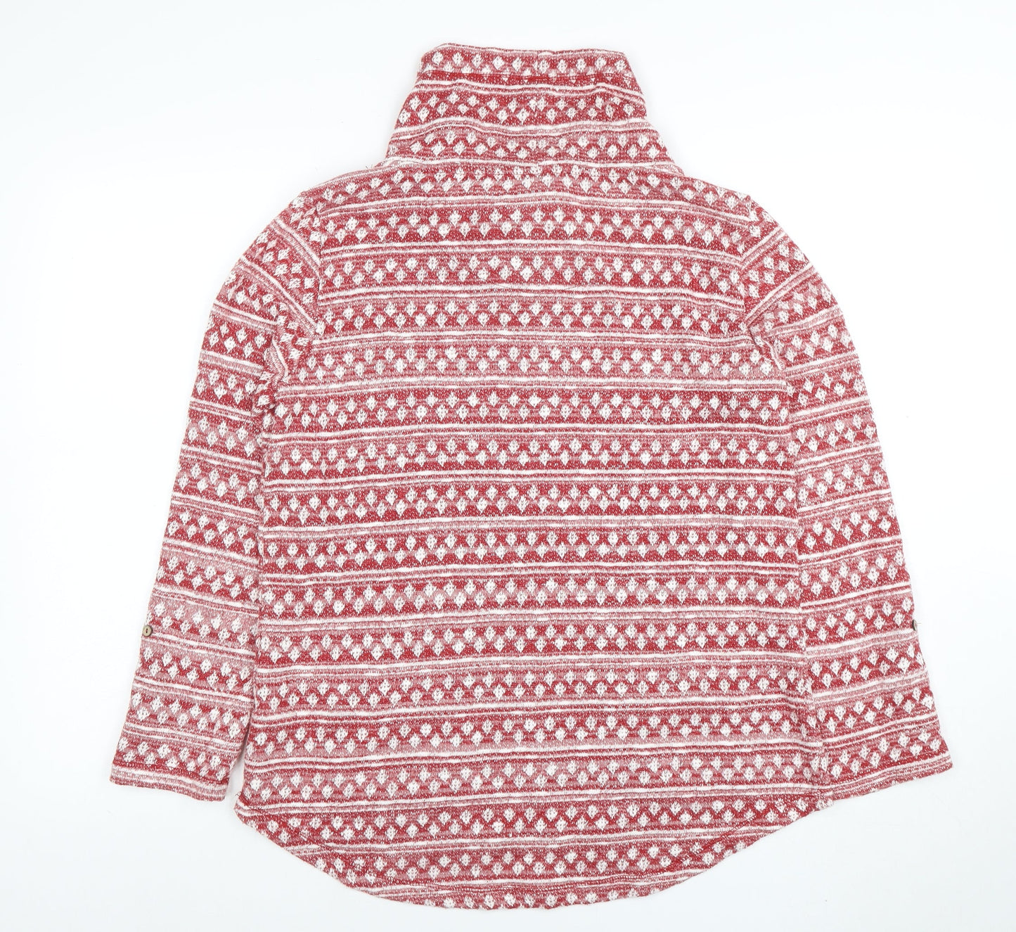 White Stuff Womens Red Fair Isle Funnel Neck Pullover Hoodie Size 12