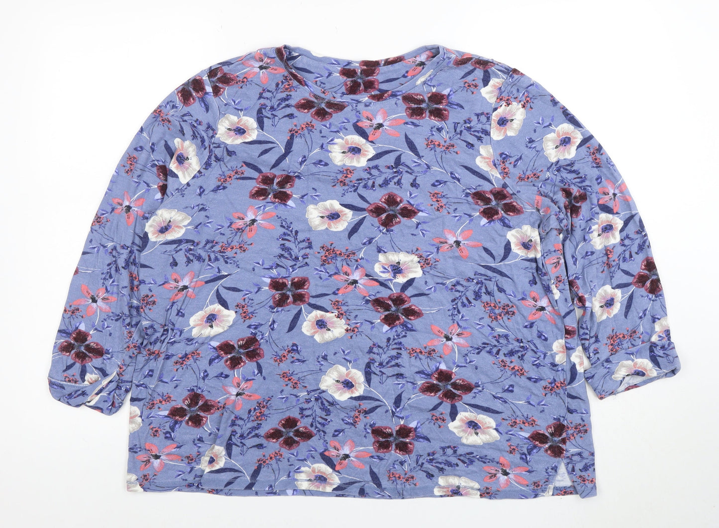 Marks and Spencer Women's Blue Floral Jersey 3/4 Sleeve T-Shirt Size 20