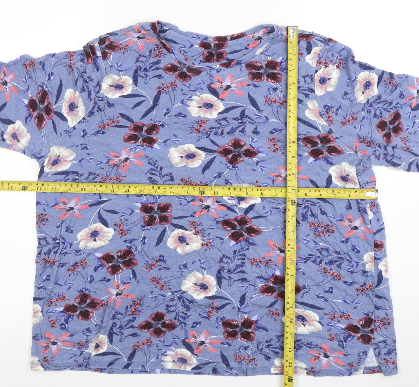 Marks and Spencer Women's Blue Floral Jersey 3/4 Sleeve T-Shirt Size 20