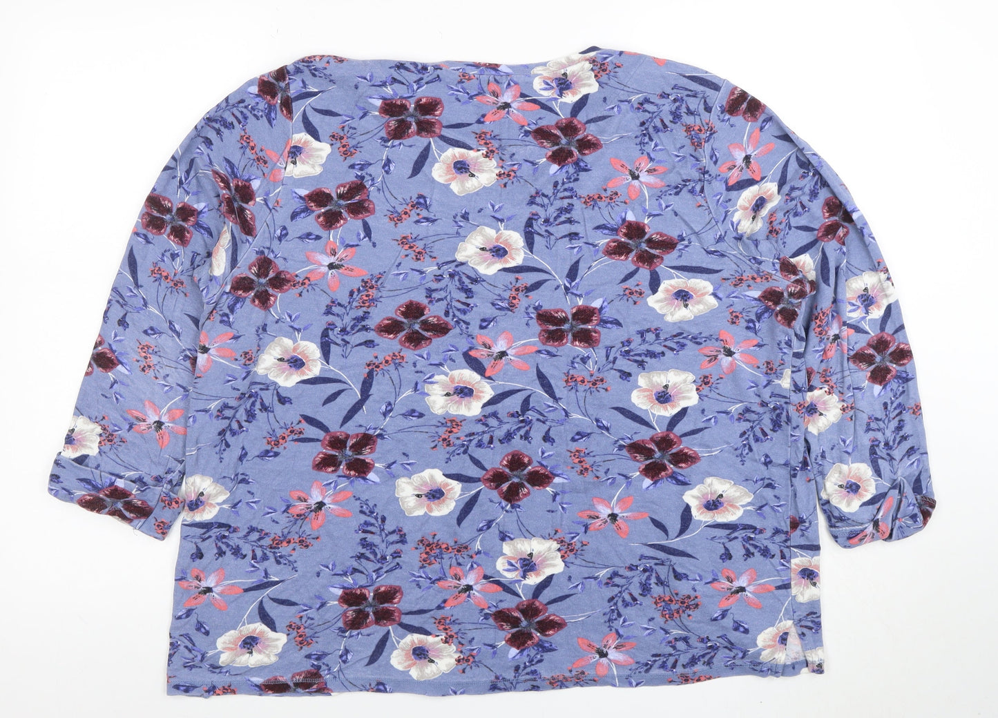 Marks and Spencer Women's Blue Floral Jersey 3/4 Sleeve T-Shirt Size 20
