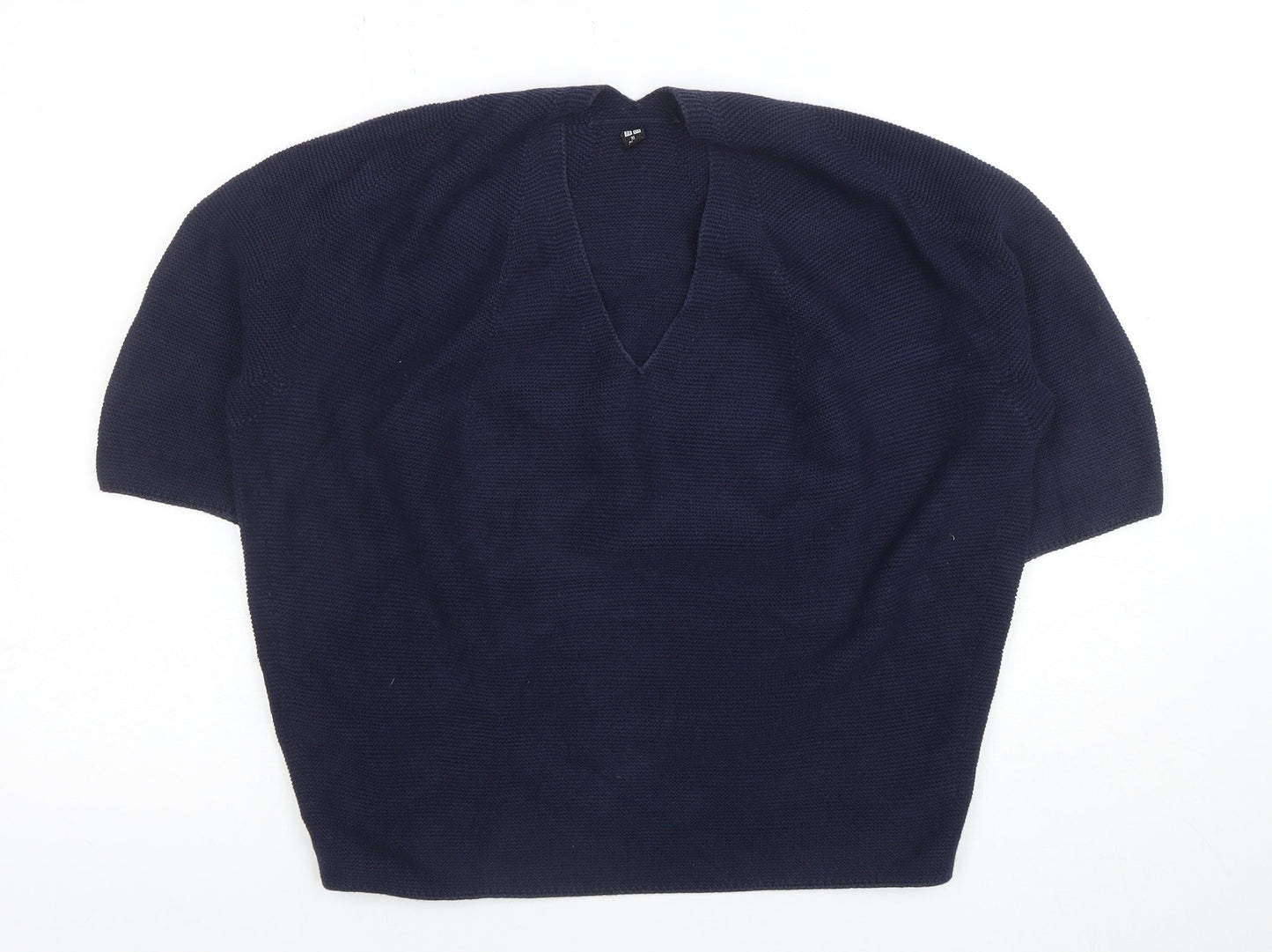 Uniqlo Womens Blue Cotton V-Neck Short Sleeve Pullover Jumper XL