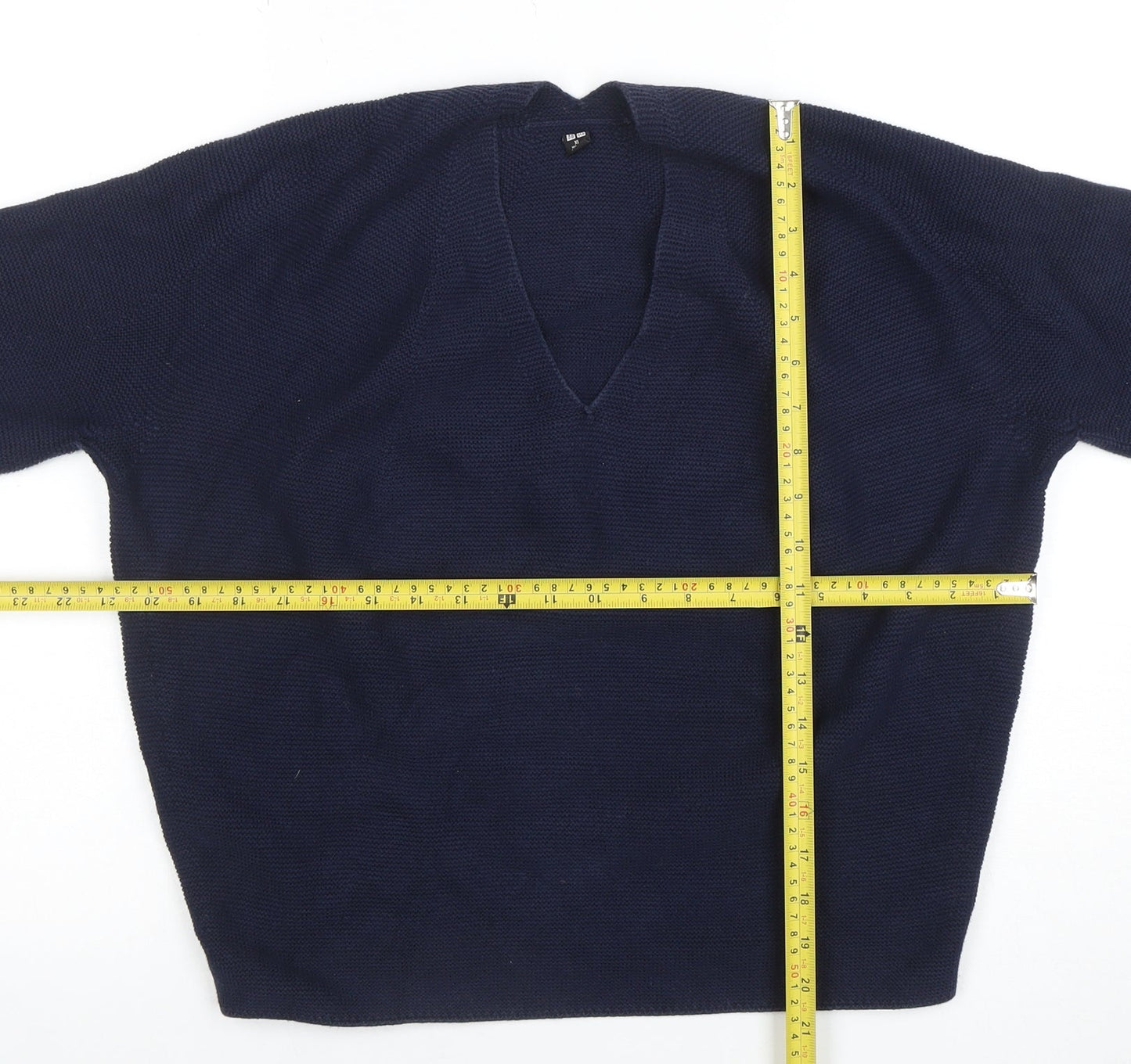 Uniqlo Womens Blue Cotton V-Neck Short Sleeve Pullover Jumper XL