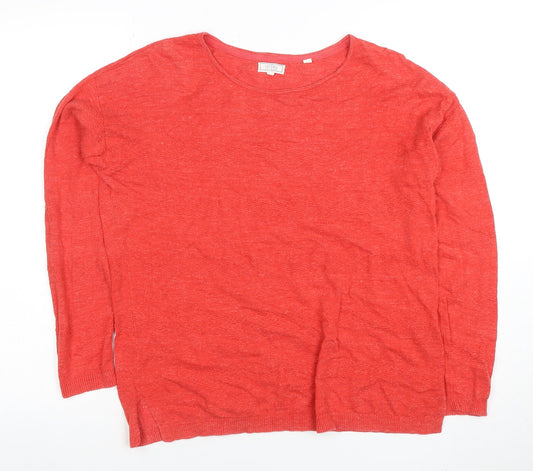 FatFace Women’s Red Linen Blend Crew Neck Long Sleeve Jumper UK 10