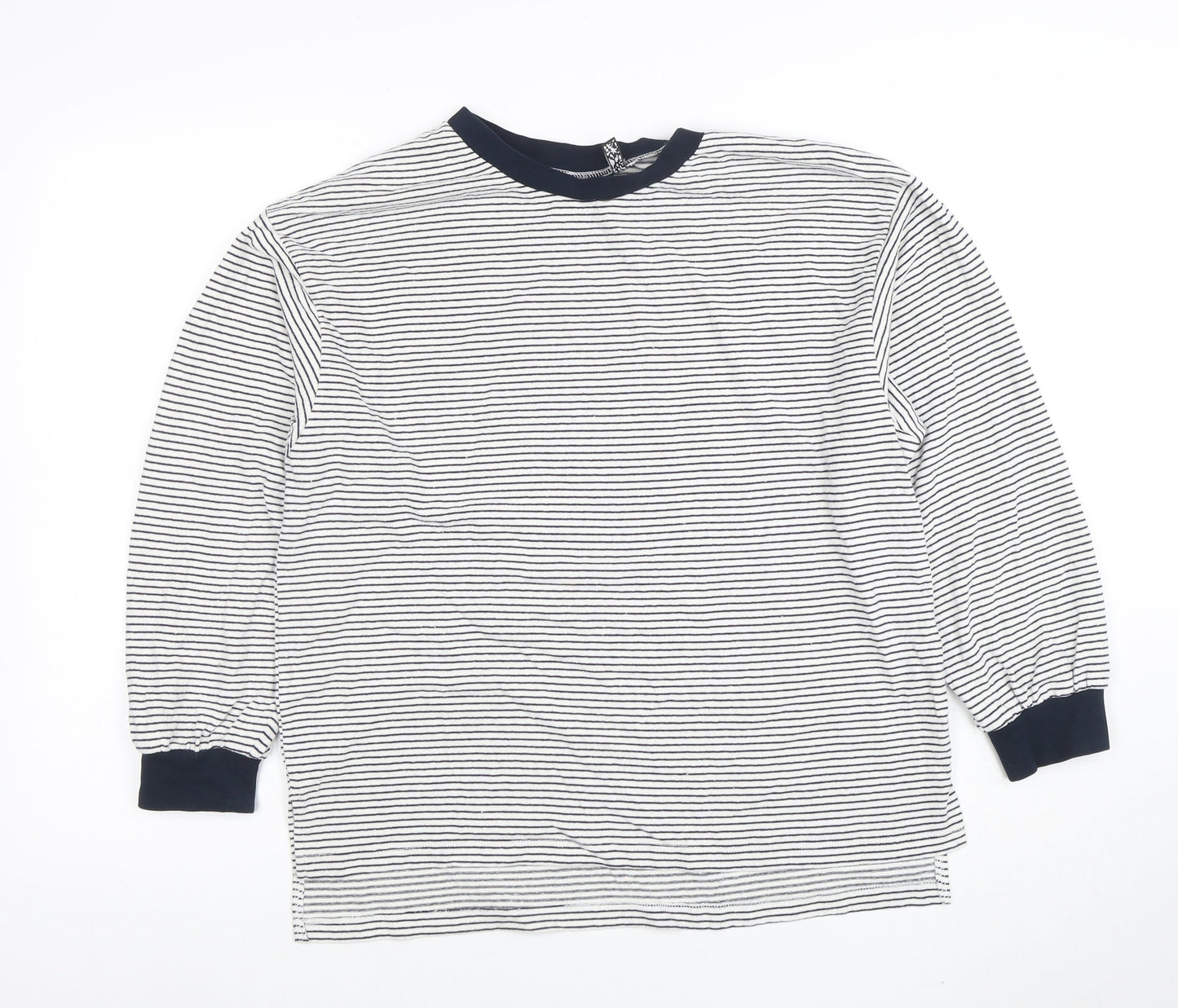 ASOS Women’s White Navy Striped Ringer Long Sleeve Cotton T-Shirt Size 10