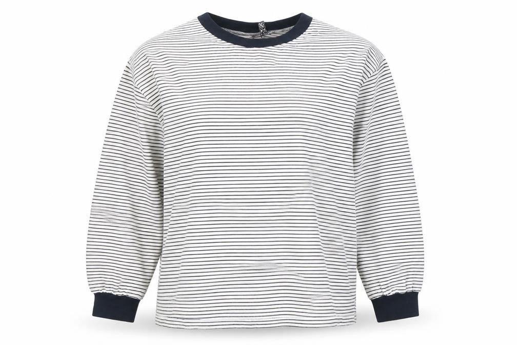 Front view of ASOS Women’s White Navy Striped Ringer Long Sleeve Cotton T-Shirt, size UK 10