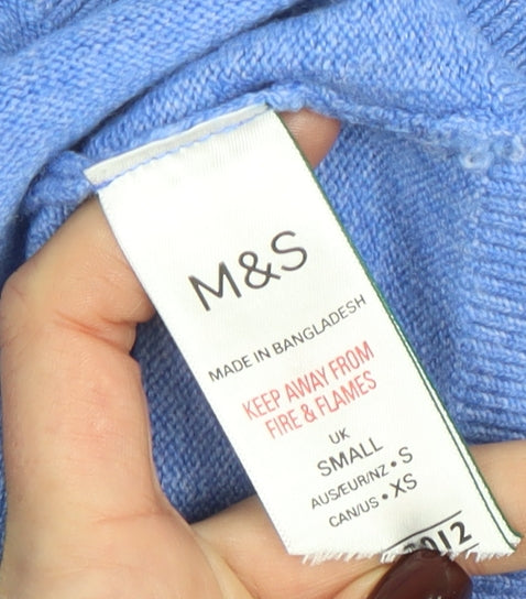 Marks and Spencer Womens Blue Wool Blend Crew Neck Jumper Size S