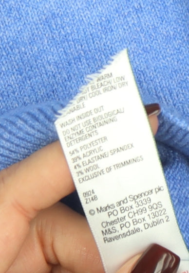 Marks and Spencer Womens Blue Wool Blend Crew Neck Jumper Size S