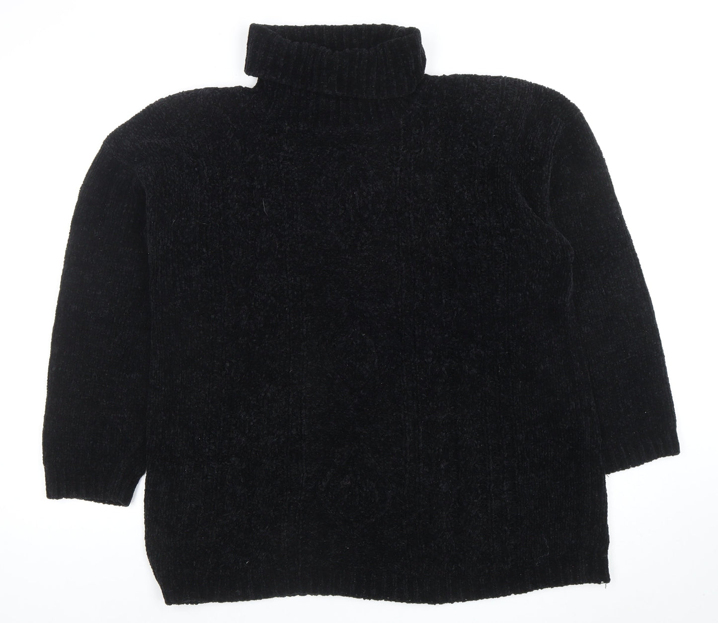 C&A Women’s Black Roll Neck Chunky Knit Acrylic Jumper L