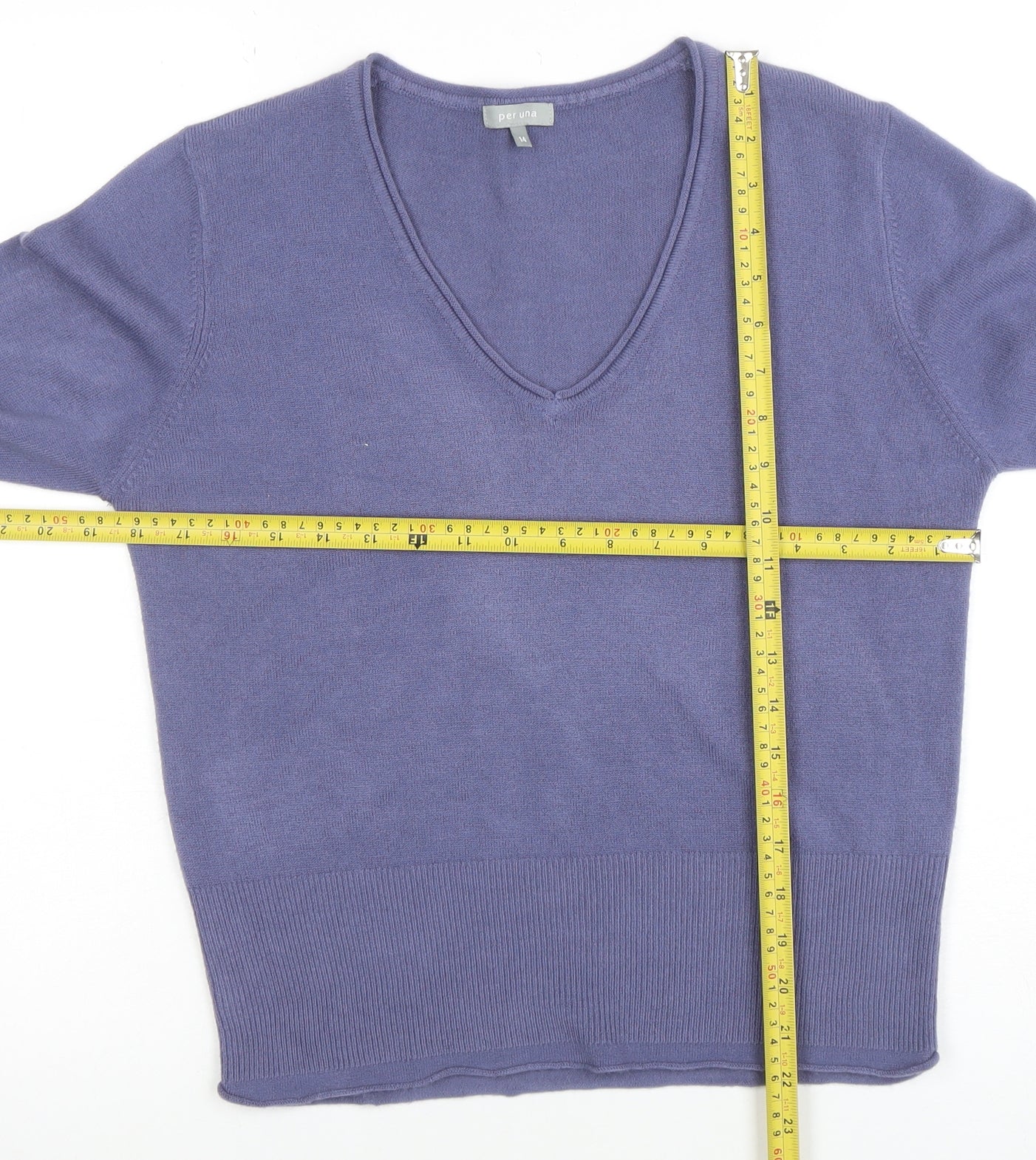 Marks and Spencer Per Una Blue V-Neck Long Sleeve Women's Pullover Jumper Size 14