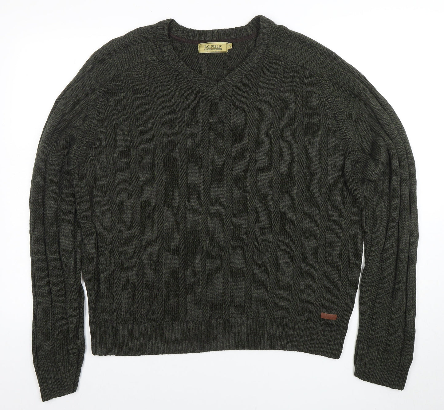 P.G. Field Men's Green XL V-Neck Knit Acrylic Jumper Sweater