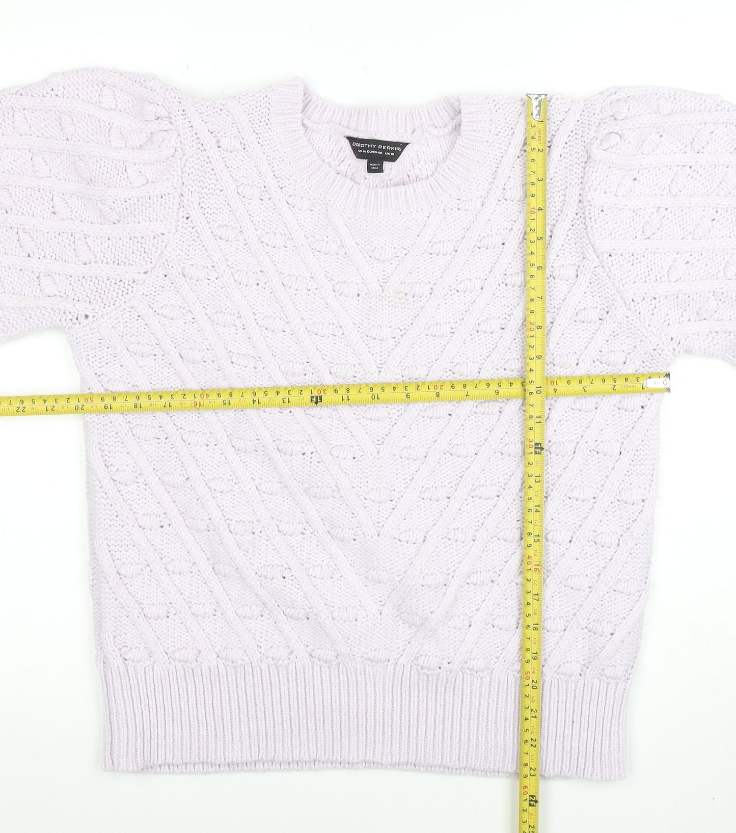 Dorothy Perkins Women's Ivory Cable Knit Puff Sleeve Jumper UK 18