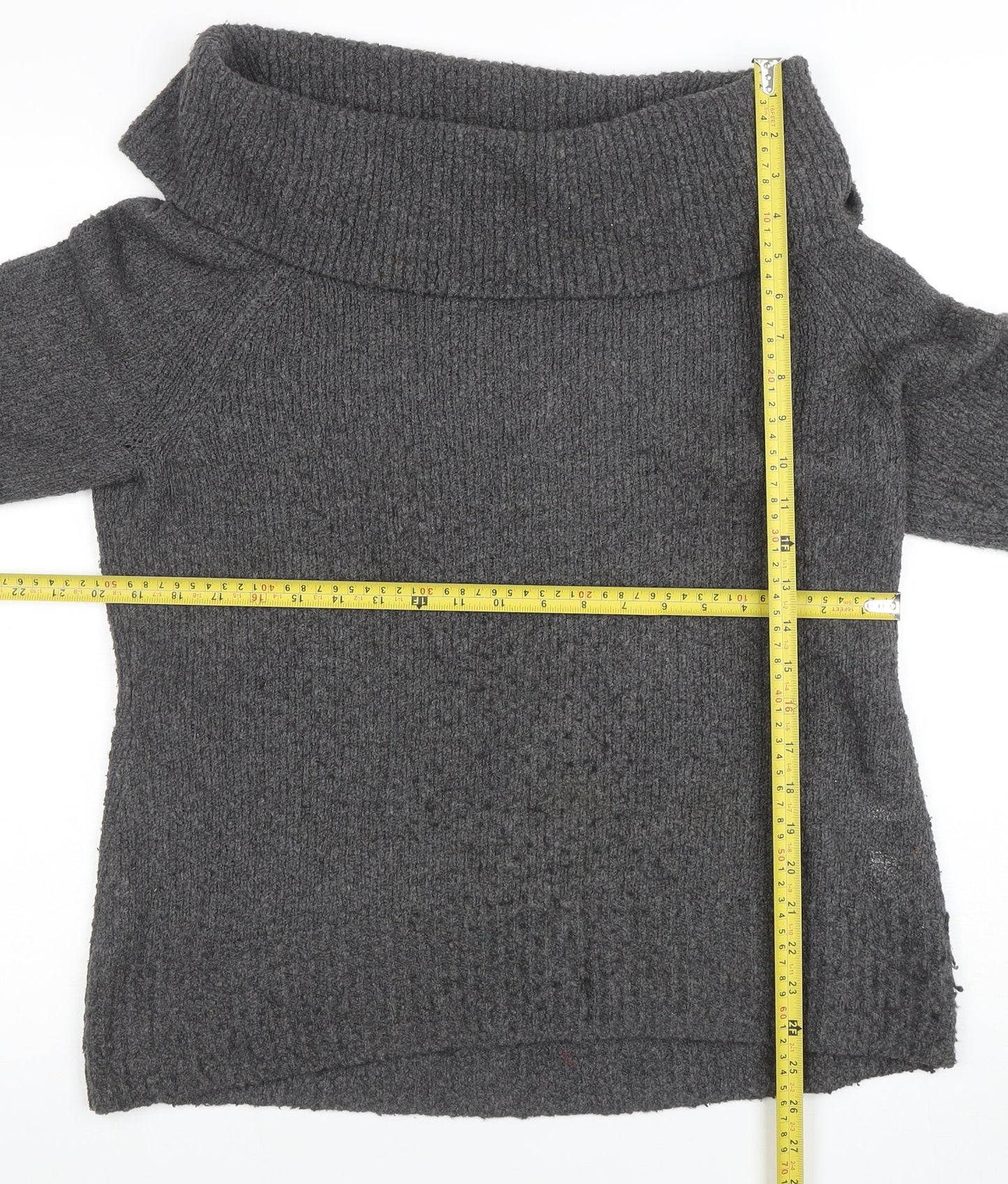 Orvis Women's Grey Cowl Neck Chunky Knit Jumper Size M