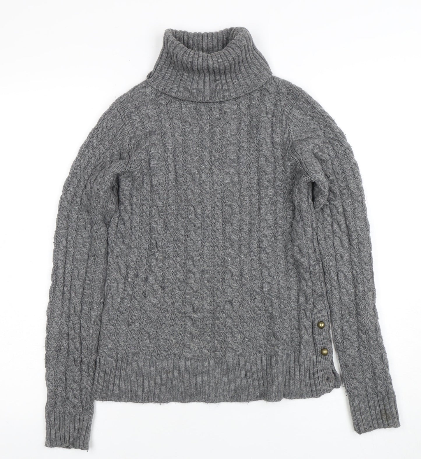 Zara Knit Womens Grey Roll Neck Cable Knit Wool Jumper Size M