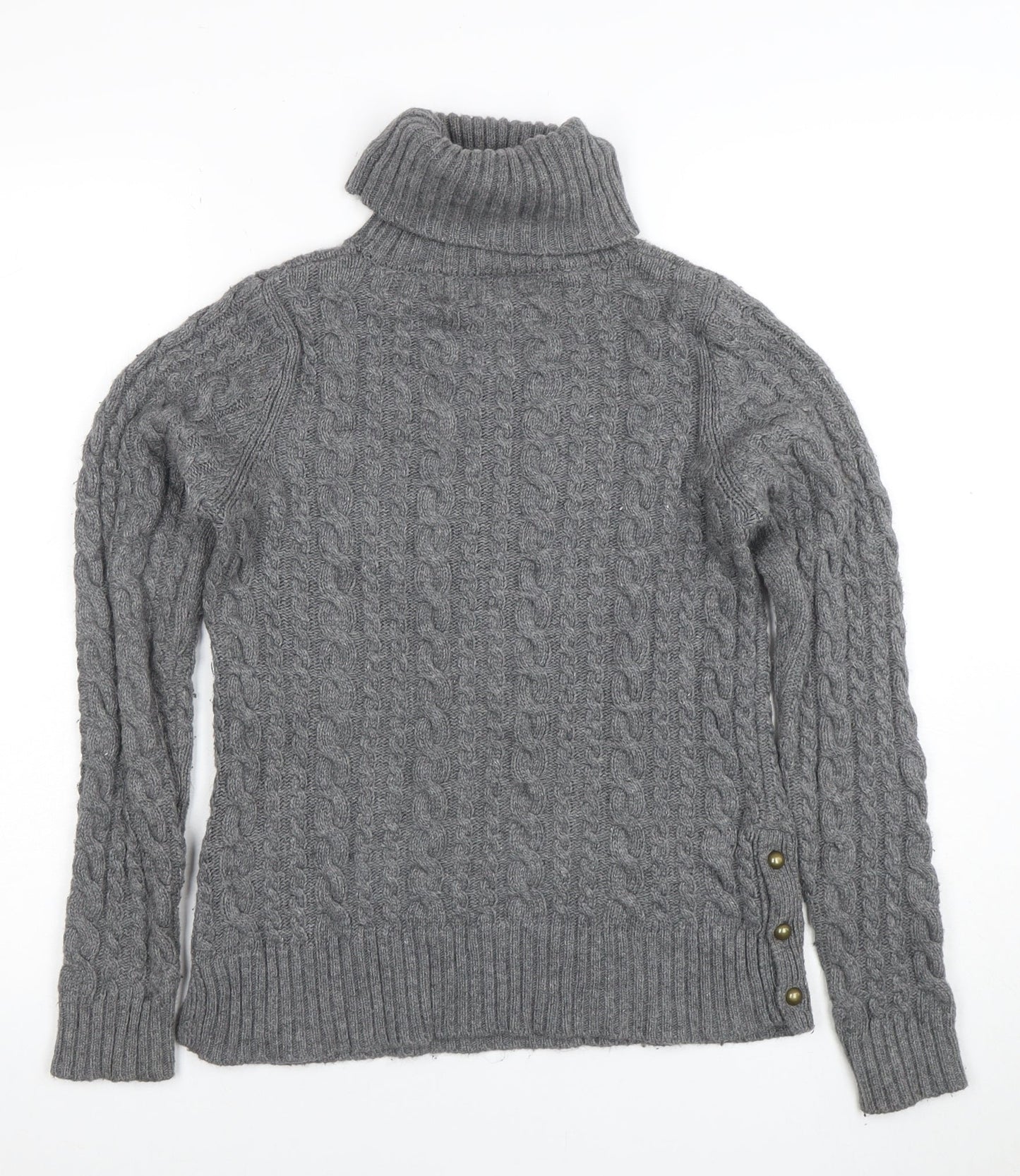 Zara Knit Womens Grey Roll Neck Cable Knit Wool Jumper Size M