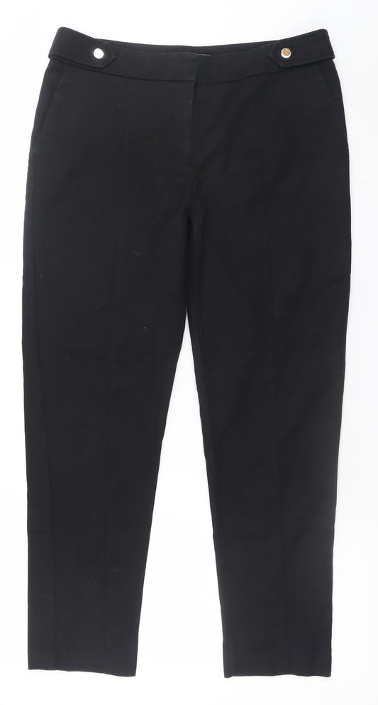 Oasis Women Black Cropped Slim Trousers Size 12