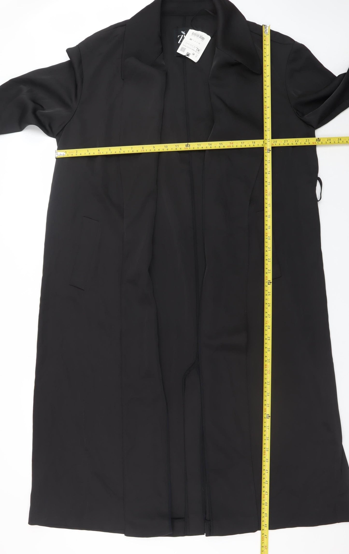 Zara Women Black Long Trench Coat Size 14 Classic Style