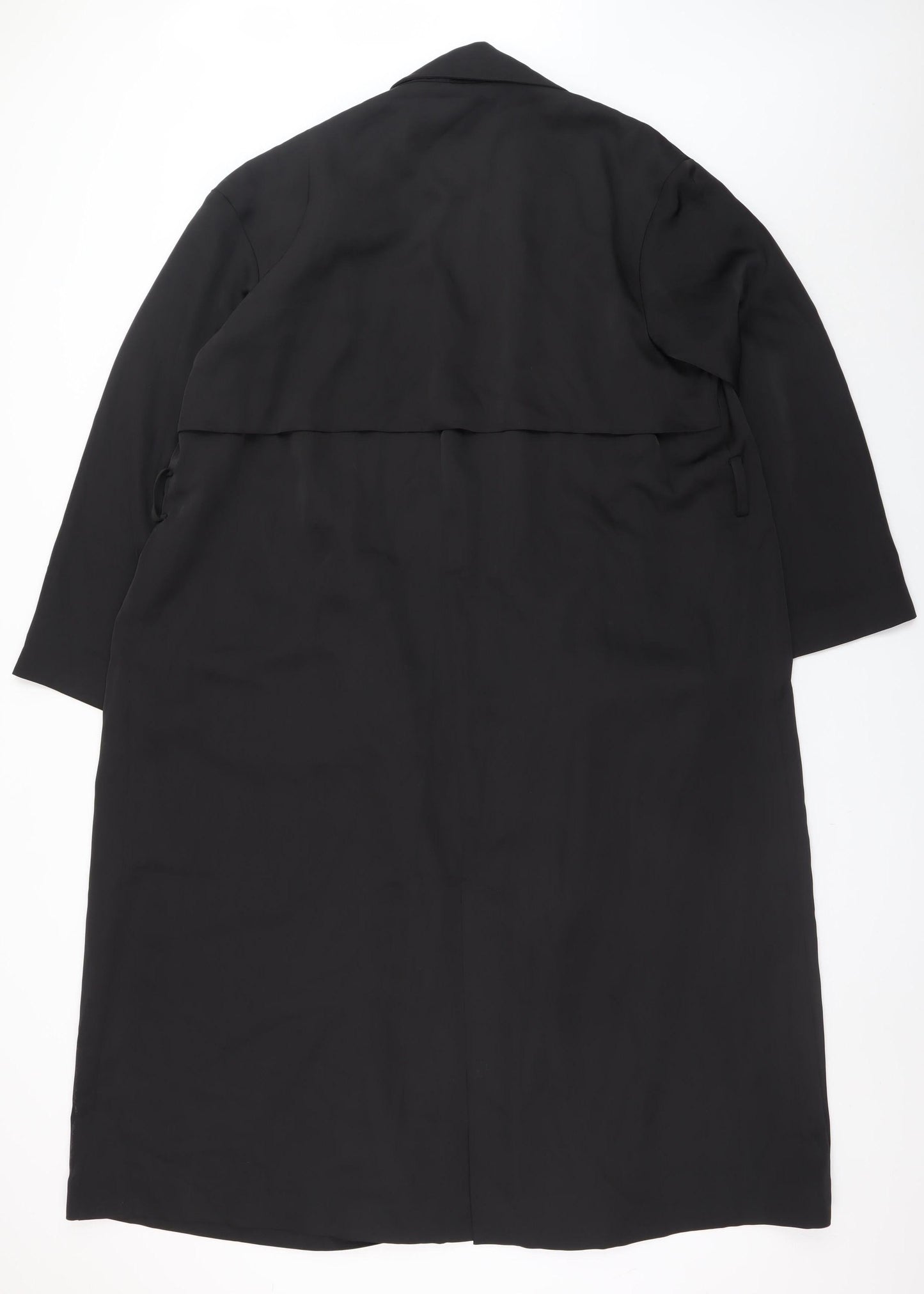 Zara Women Black Long Trench Coat Size 14 Classic Style