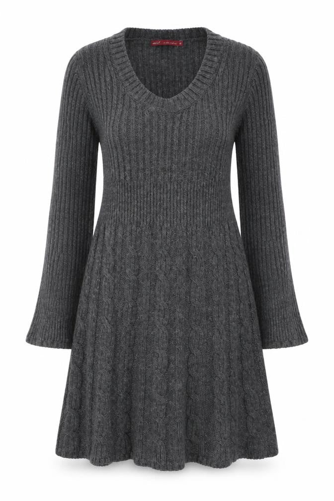 Next Women Grey Wool Blend Jumper Dress Size 12 Long Sleeve V-Neck Knit