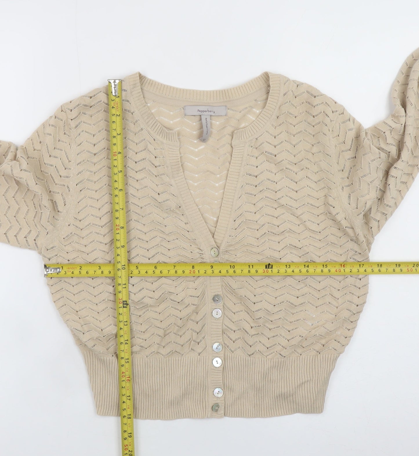 Pepperberry Womens Beige V-Neck Long Sleeve Knit Cardigan Size 12