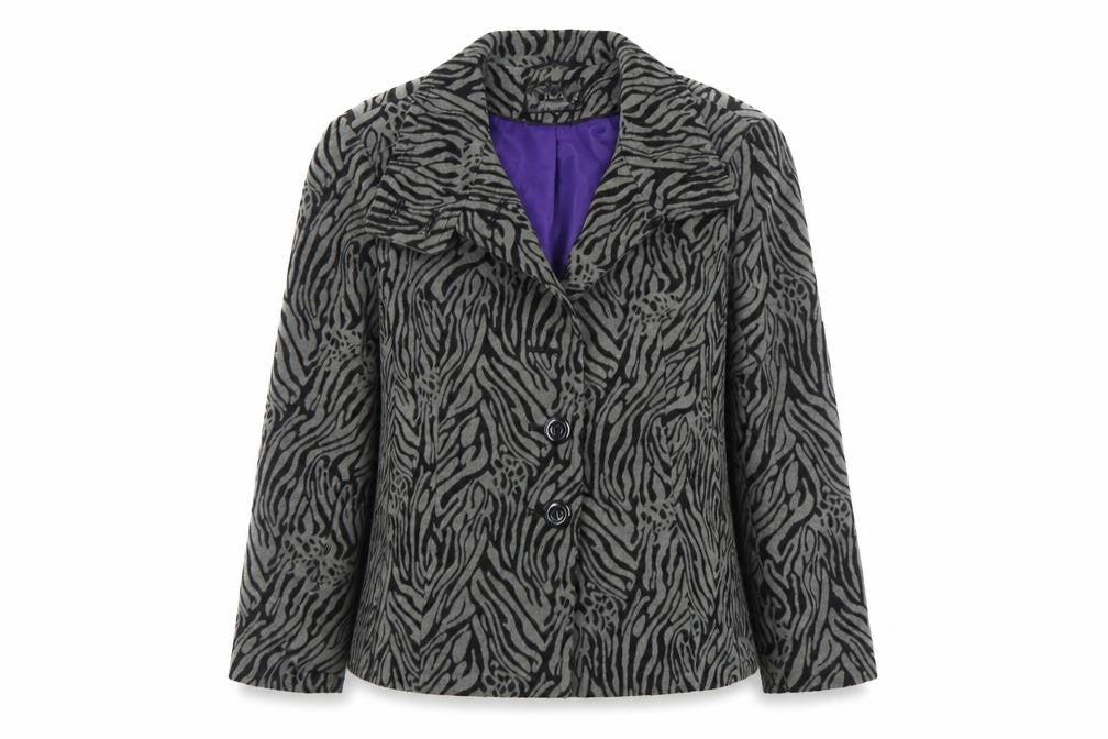 M&Co Women Grey Animal Print Wool Blend Blazer Size 14
