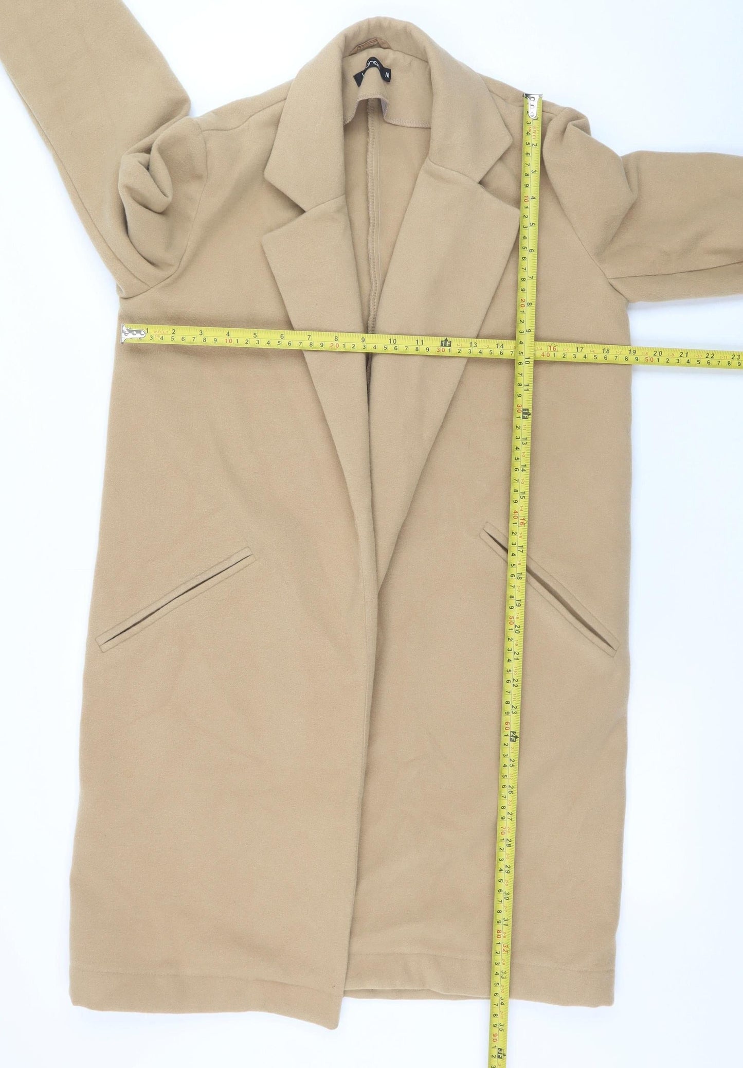 boohoo Women’s Beige Long Overcoat M Relaxed Fit Classic Style