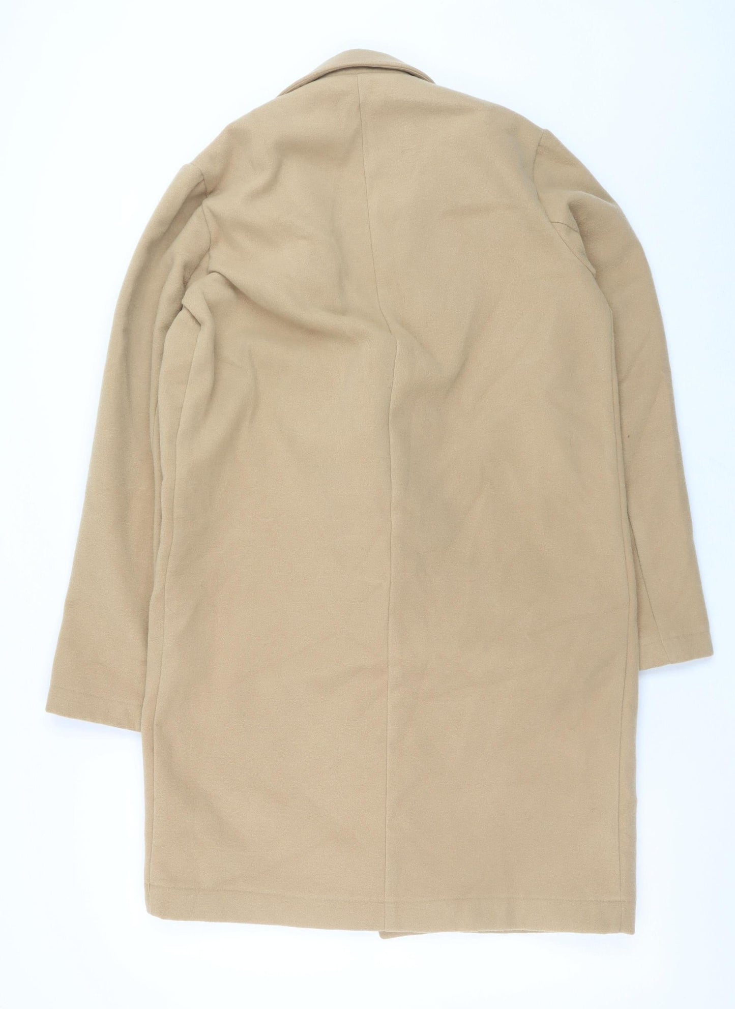 boohoo Women’s Beige Long Overcoat M Relaxed Fit Classic Style