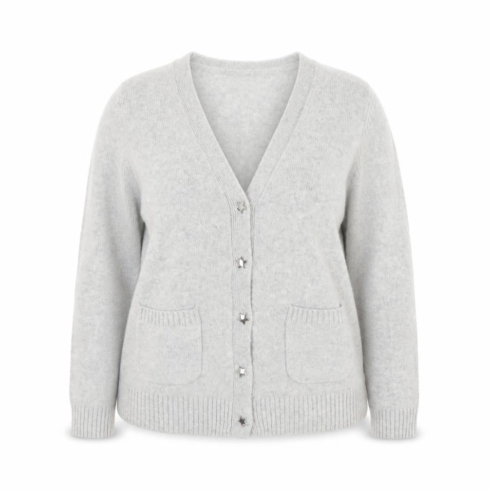 Paul Costelloe Women’s Grey Wool Blend Cardigan Size 14 V-Neck Knit