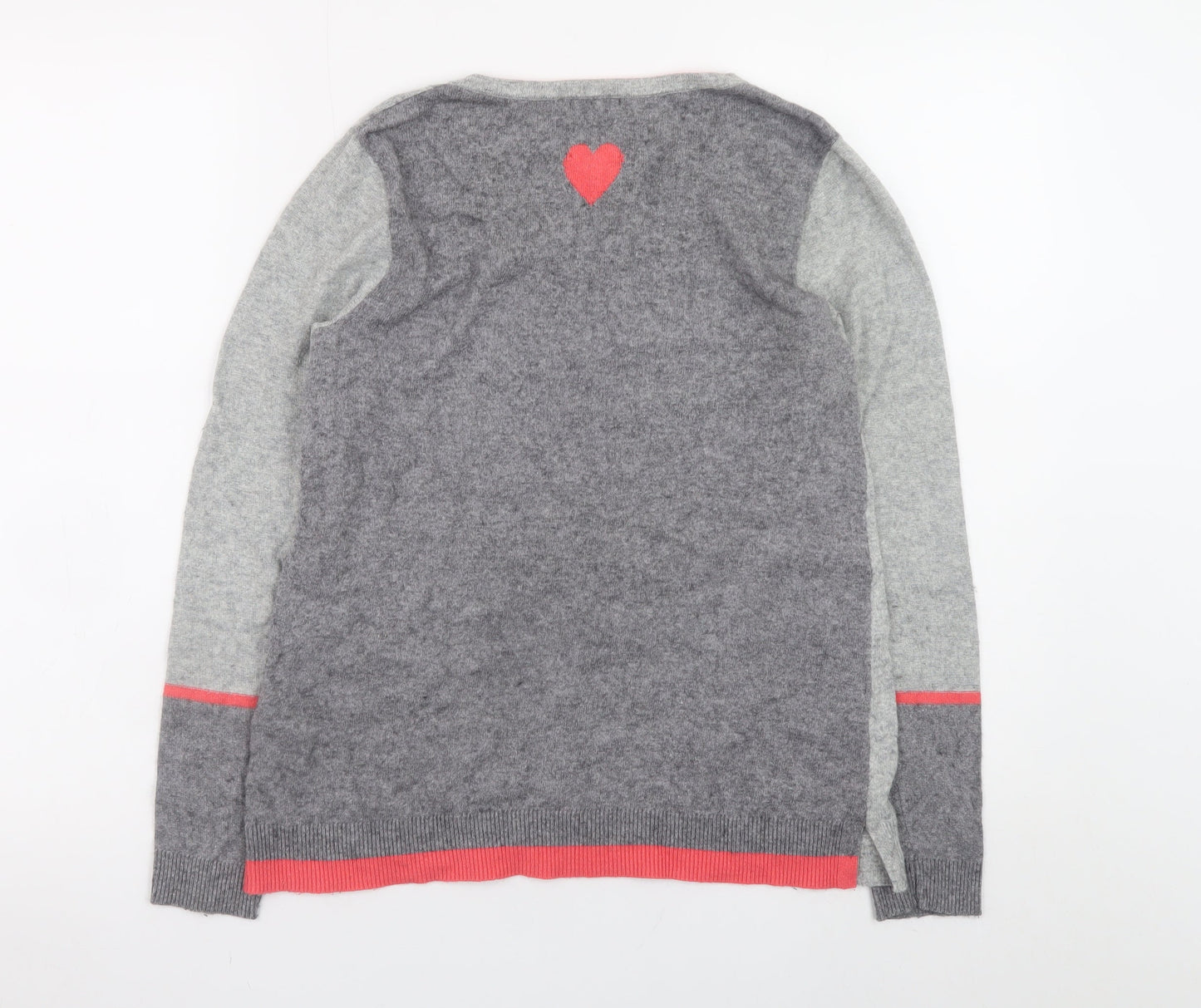 White Stuff Women's Grey Heart Knit Pullover Jumper Size 8