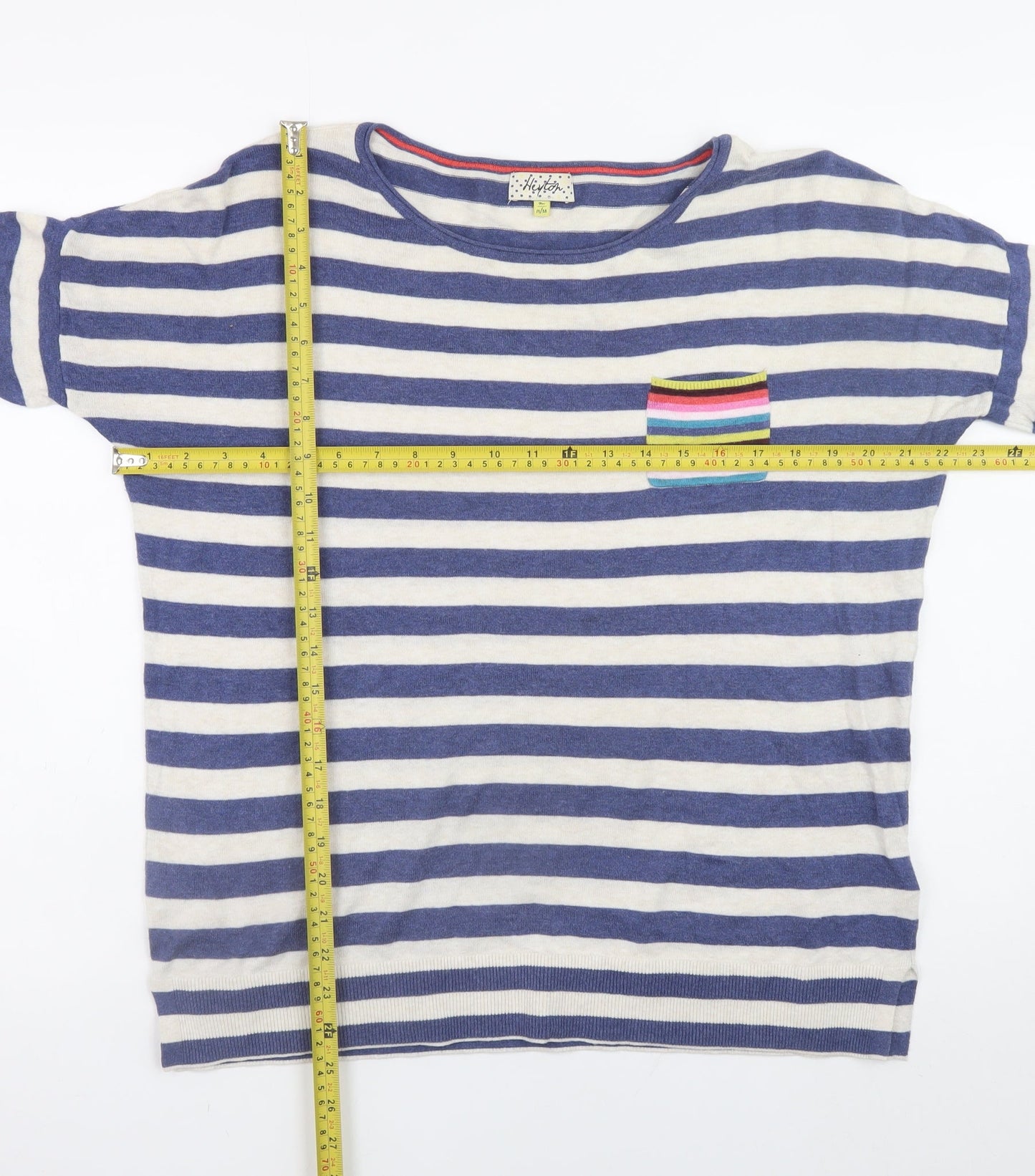 Heyton Womens Blue Striped Cotton Pullover Jumper Size 12