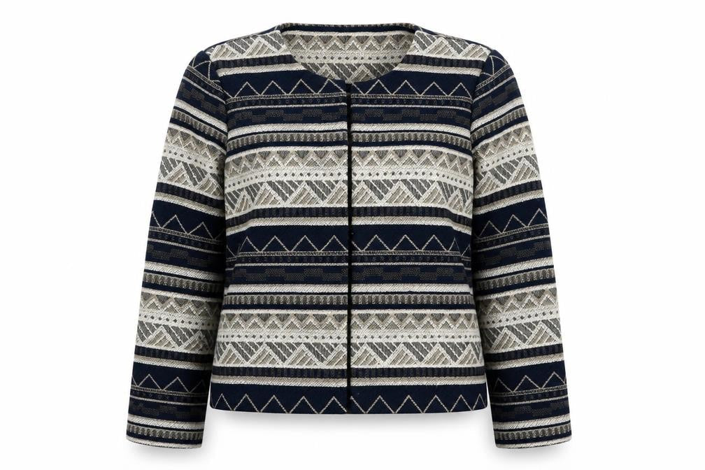 Bonmarché Women Blue Geometric Patterned Jacket Size 14