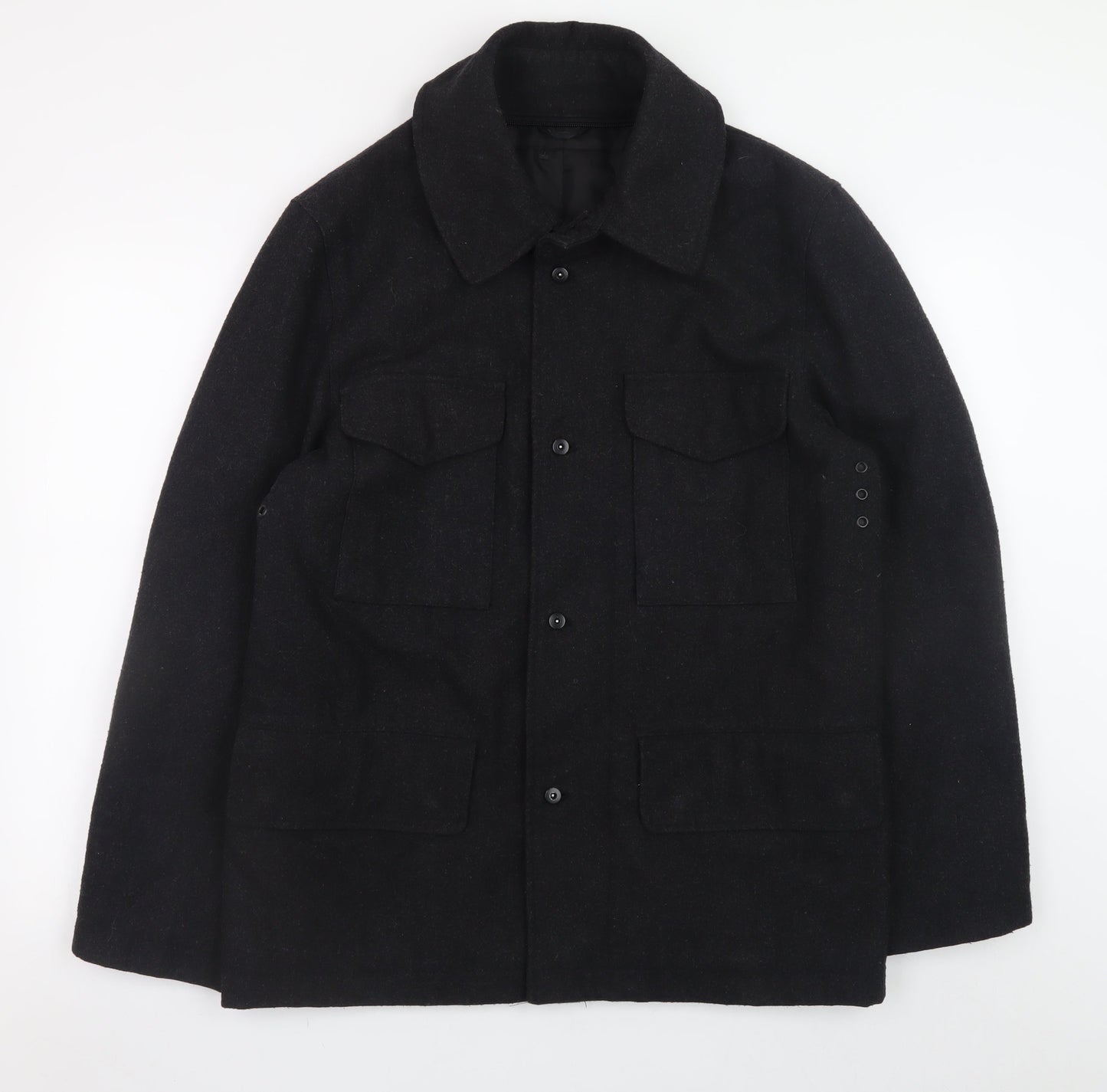 Cignal Men Black Wool Button Overcoat Jacket Medium Classic Style