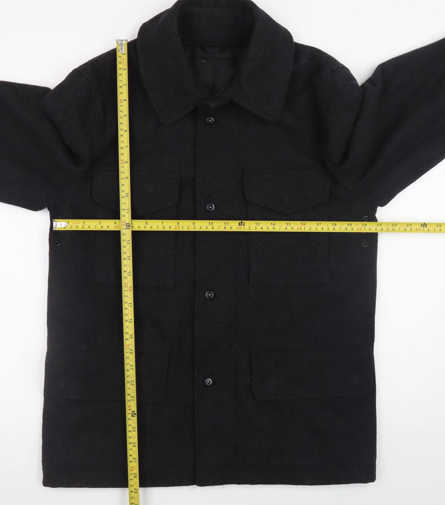 Cignal Men Black Wool Button Overcoat Jacket Medium Classic Style