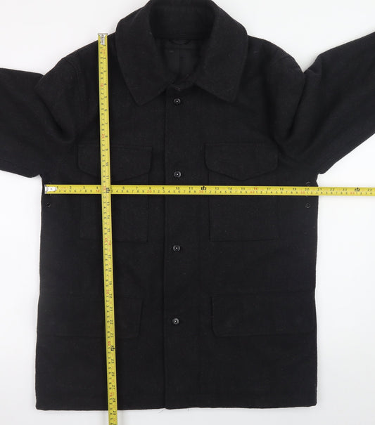 Cignal Men Black Wool Button Overcoat Jacket Medium Classic Style