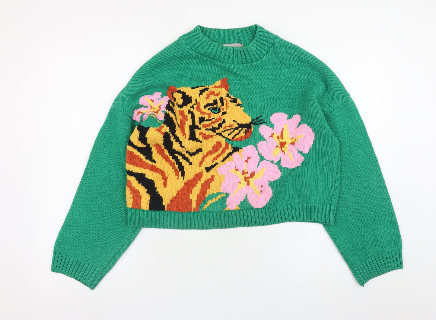 ASOS Women’s Green Tiger Floral Pullover Jumper Size 10