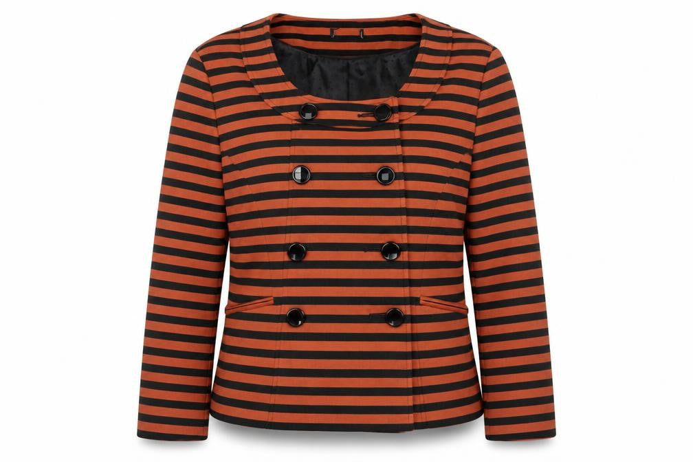 M&Co Women’s Orange Black Striped Short Pea Jacket Size 14